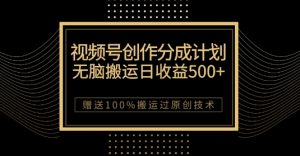 最新视频号创作分成计划，无脑搬运一天收益500+，100%搬运过原创技巧【揭秘】-副业资源站