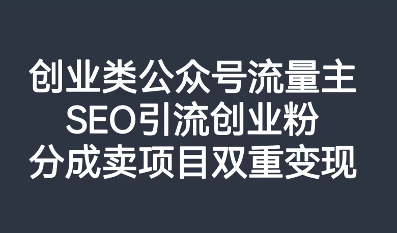 创业类公众号流量主，SEO引流创业粉，分成卖项目双重变现【揭秘】-副业资源站