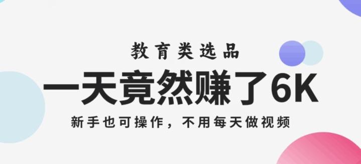 一天竟然赚了6000多，教育类选品，新手也可操作，更不用每天做短视频【揭秘】-副业资源站