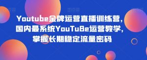 Youtube金牌运营直播训练营,国内最系统YouTuBe运营教学,掌握长期稳定流量密码-副业资源站