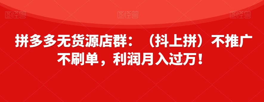 拼多多无货源店群：（抖上拼）不推广不刷单，利润月入过万！【揭秘】-副业资源站