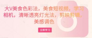 大V美食色彩法，美食短视频，学习相机，清晰透亮灯光法，剪映剪辑，美感调色-副业资源站