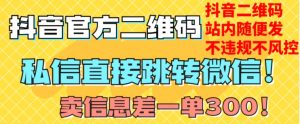 价值3000的技术！抖音二维码直跳微信！站内无限发不违规！-副业资源站