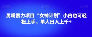 男粉暴力项目“女神计划”小白也可轻松上手,单人日入上千+【揭秘】-副业资源站