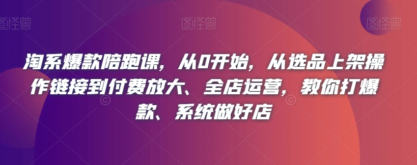 淘系爆款陪跑课，从0开始，从选品上架操作链接到付费放大、全店运营，教你打爆款、系统做好店-副业资源站