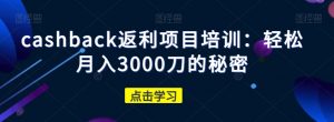 cashback返利项目培训:轻松月入3000刀的秘密-副业资源站