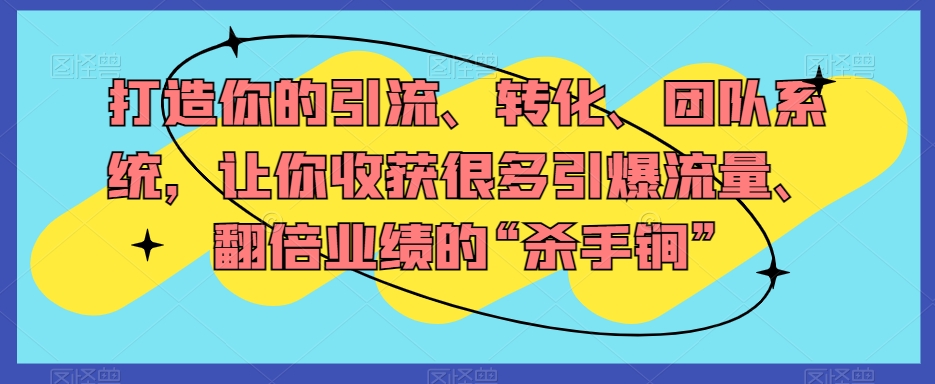 打造你的引流、转化、团队系统，让你收获很多引爆流量、翻倍业绩的“杀手锏”-副业资源站