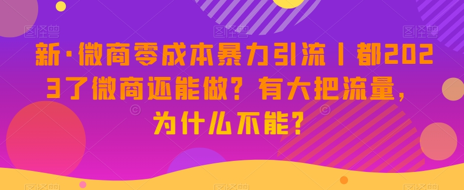 新·微商零成本暴力引流丨都2023了微商还能做？有大把流量，为什么不能？-副业资源站