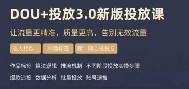 dou+豆荚投放实操课3.0新版，让流量更精准，质量更高，告别无效流量-副业资源站