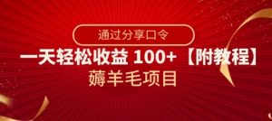 薅羊毛项目，靠分享口令，一天轻松收益100+【附教程】【揭秘】-副业资源站