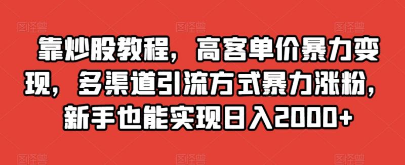 靠炒股教程，高客单价暴力变现，多渠道引流方式暴力涨粉，新手也能实现日入2000+【揭秘】-副业资源站