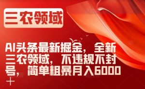 AI头条最新掘金，全新三农领域，不违规不封号，简单粗暴月入6000＋【揭秘】-副业资源站