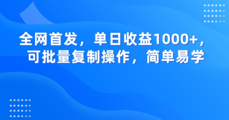 全网首发，单日收益1000+，可批量复制操作，简单易学【揭秘】-副业资源站