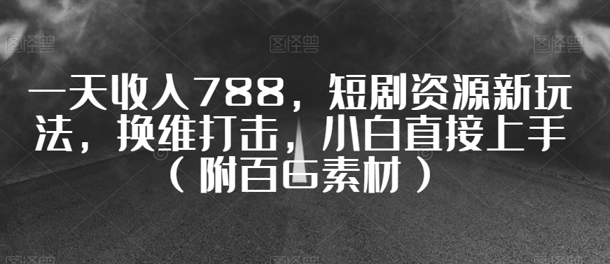 一天收入788，短剧资源新玩法，换维打击，小白直接上手（附百G素材）【揭秘】-副业资源站