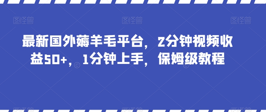 最新国外薅羊毛平台，2分钟视频收益50+，1分钟上手，保姆级教程【揭秘】-副业资源站