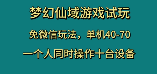 梦幻仙域游戏试玩，免微信玩法，单机40-70，一个人同时操作十台设备【揭秘】-副业资源站