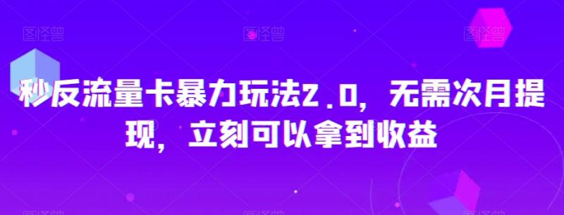 秒反流量卡暴力玩法2.0，无需次月提现，立刻可以拿到收益【揭秘】-副业资源站