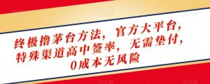 终极撸茅台方法，官方大平台，特殊渠道高中签率，无需垫付，0成本无风险【揭秘】-副业资源站