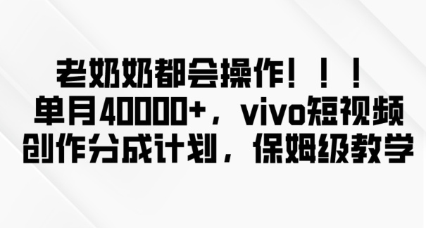 老奶奶都会操作，新平台无脑操作，单月40000+，vivo短视频创作分成计划【揭秘】-副业资源站