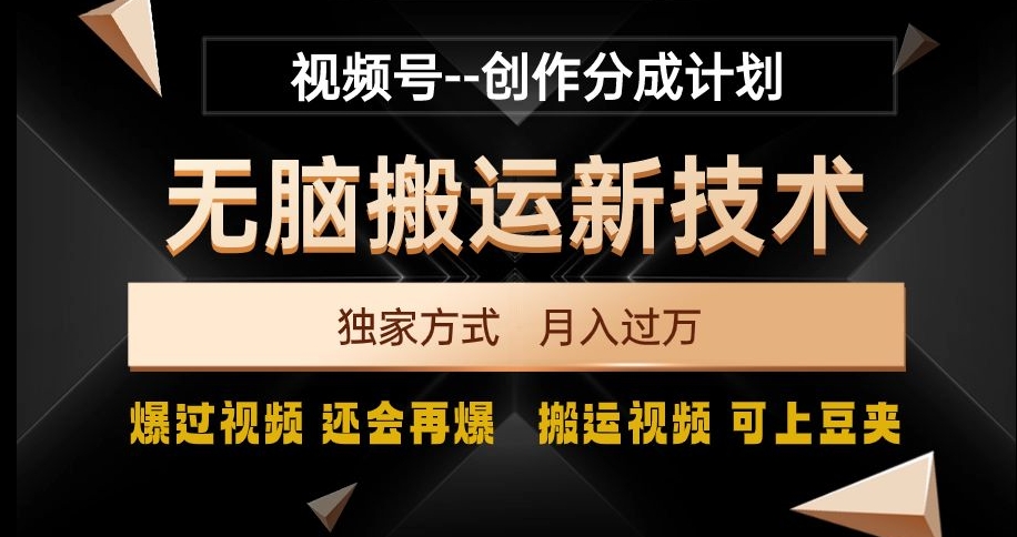 视频号无脑搬运新技术，破原创壕流量，独家方式，爆过视频，还会再爆【揭秘】-副业资源站