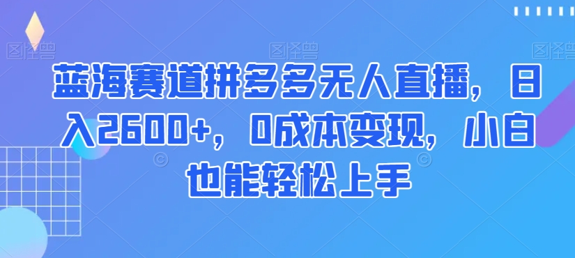 蓝海赛道拼多多无人直播，日入2600+，0成本变现，小白也能轻松上手【揭秘】-副业资源站