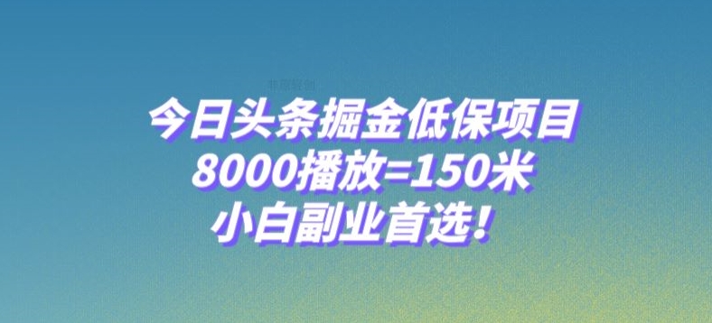 今日头条掘金低保项目，8000播放=150米，小白副业首选【揭秘】-副业资源站