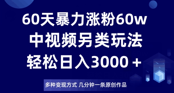 60天暴力涨粉60W，中视频另类玩法，日入3000＋，几分钟一条原创作品多种变现方式-副业资源站