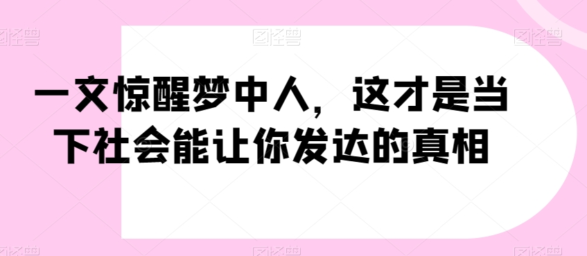 一文惊醒梦中人，这才是当下社会能让你发达的真相【公众号付费文章】-副业资源站