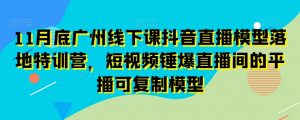 11月底广州线下课抖音直播模型落地特训营，短视频锤爆直播间的平播可复制模型-副业资源站