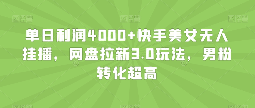 单日利润4000+快手美女无人挂播，网盘拉新3.0玩法，男粉转化超高【揭秘】-副业资源站