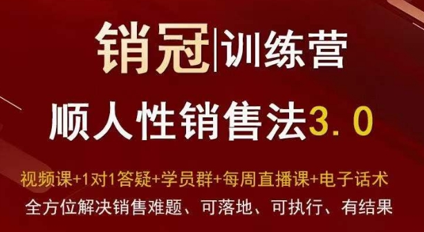 爆款！销冠训练营3.0之顺人性销售法，全方位解决销售难题、可落地、可执行、有结果-副业资源站