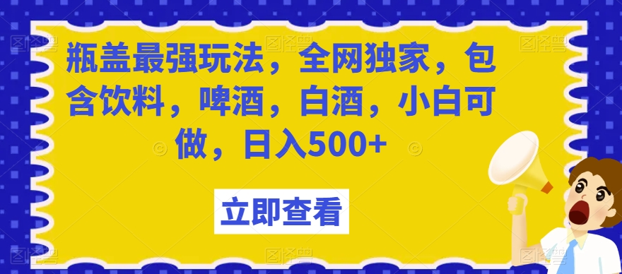 瓶盖最强玩法，全网独家，包含饮料，啤酒，白酒，小白可做，日入500+【揭秘】-副业资源站