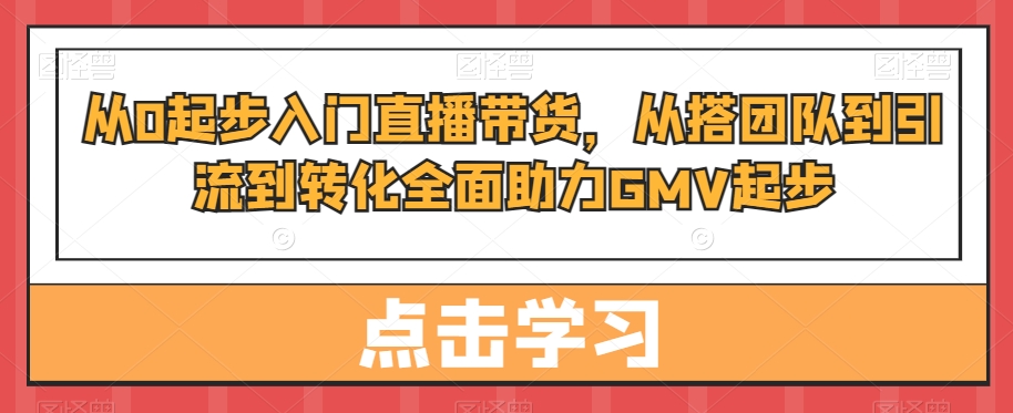 从0起步入门直播带货，​从搭团队到引流到转化全面助力GMV起步-副业资源站