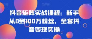 抖音矩阵实战课程：新手从0到100万粉丝，全套抖音变现实操-副业资源站