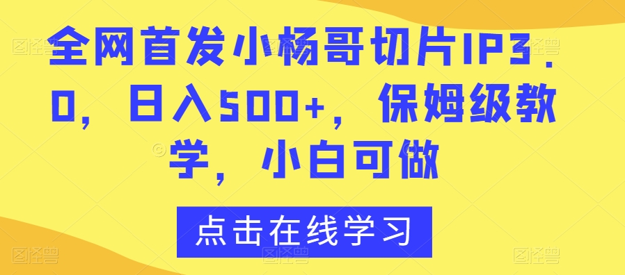 全网首发小杨哥切片IP3.0，日入500+，保姆级教学，小白可做【揭秘】-副业资源站