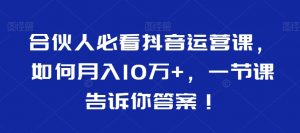 合伙人必看抖音运营课，如何月入10万+，一节课告诉你答案！-副业资源站