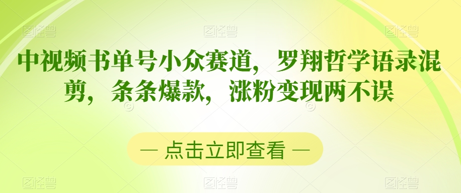 中视频书单号小众赛道，罗翔哲学语录混剪，条条爆款，涨粉变现两不误【揭秘】-副业资源站