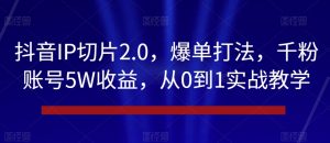 抖音IP切片2.0，爆单打法，千粉账号5W收益，从0到1实战教学【揭秘】-副业资源站