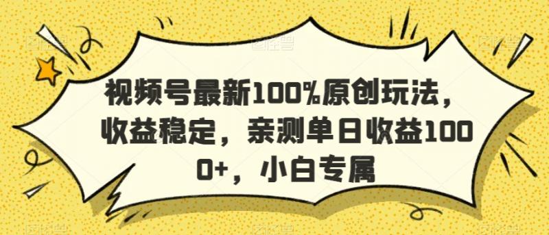 视频号最新100%原创玩法，收益稳定，亲测单日收益1000+，小白专属【揭秘】-副业资源站