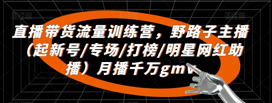 直播带货流量训练营，​野路子主播（起新号/专场/打榜/明星网红助播）月播千万gmv-副业资源站