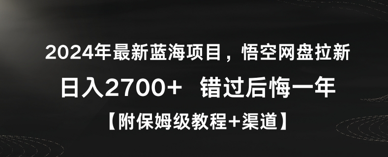 2024年最新蓝海项目，悟空网盘拉新，日入2700+错过后悔一年【附保姆级教程+渠道】【揭秘】-副业资源站