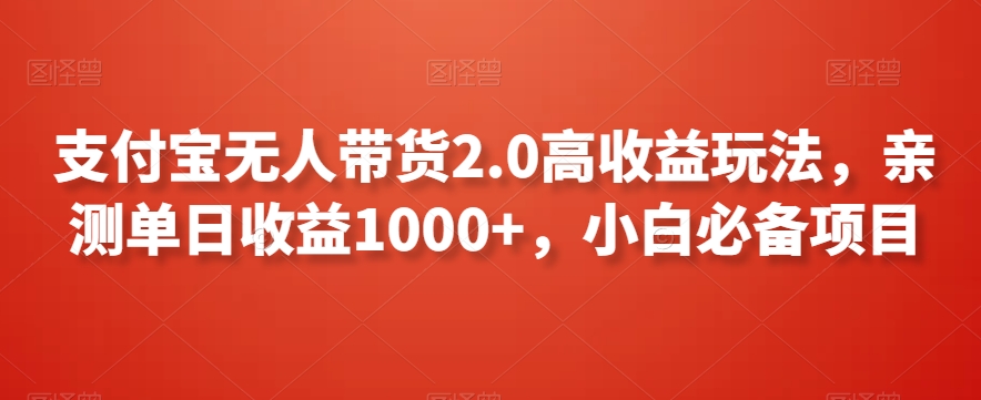 支付宝无人带货2.0高收益玩法，亲测单日收益1000+，小白必备项目【揭秘】-副业资源站