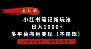 小红书笔记新玩法，日入1000+，多平台搬运变现（不违规），小白可操作，保姆级教程【揭秘】-副业资源站