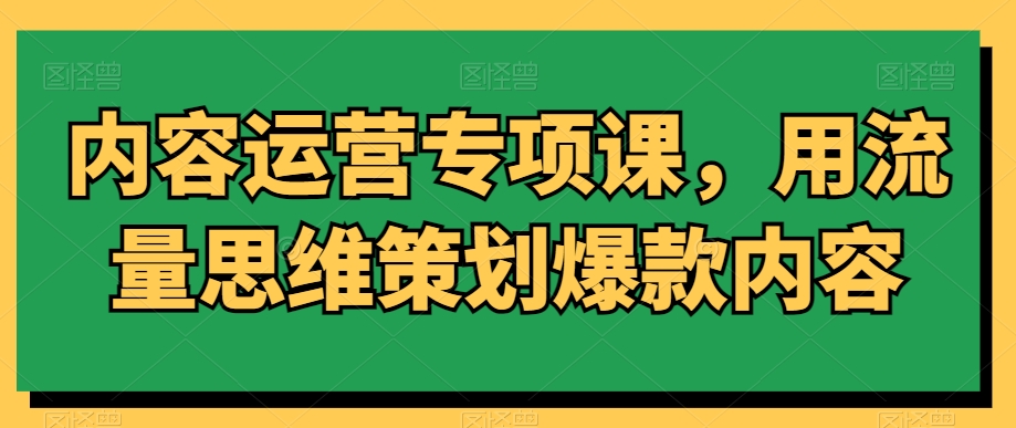 内容运营专项课，用流量思维策划爆款内容-副业资源站