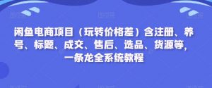 闲鱼电商项目（玩转价格差）含注册、养号、标题、成交、售后、选品、货源等，一条龙全系统教程-副业资源站