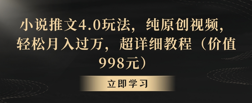 小说推文4.0玩法，纯原创视频，轻松月入过万，超详细教程（价值998元）【揭秘】-副业资源站