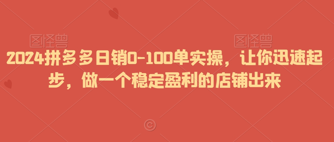 2024拼多多日销0-100单实操，让你迅速起步，做一个稳定盈利的店铺出来-副业资源站