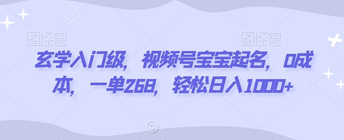 玄学入门级，视频号宝宝起名，0成本，一单268，轻松日入1000+【揭秘】-副业资源站