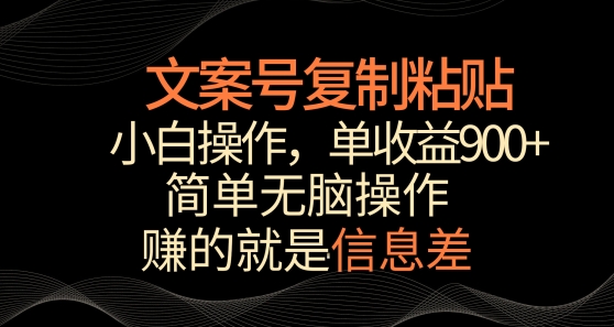 文案号掘金，简单复制粘贴，小白操作，单作品收益900+【揭秘】-副业资源站