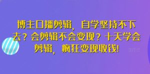 博主口播剪辑,自学坚持不下去?会剪辑不会变现?十天学会剪辑,疯狂变现收钱!-副业资源站